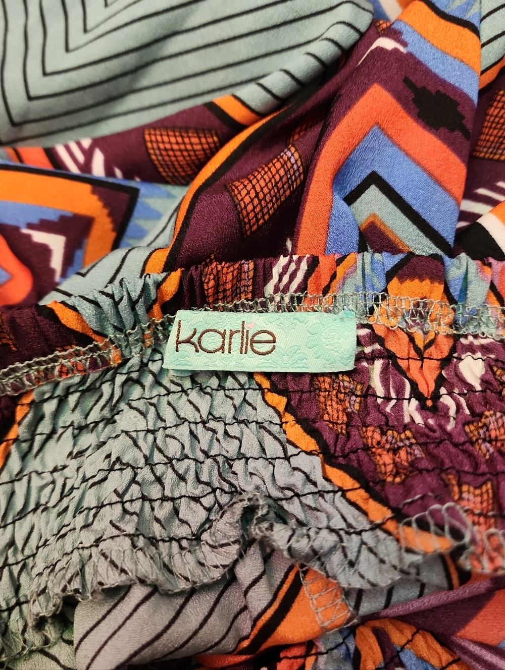 Karlie Multicolor Geometric Wide-Leg Pants Chevron Pattern Retro Casual Women - Picture 7 of 9